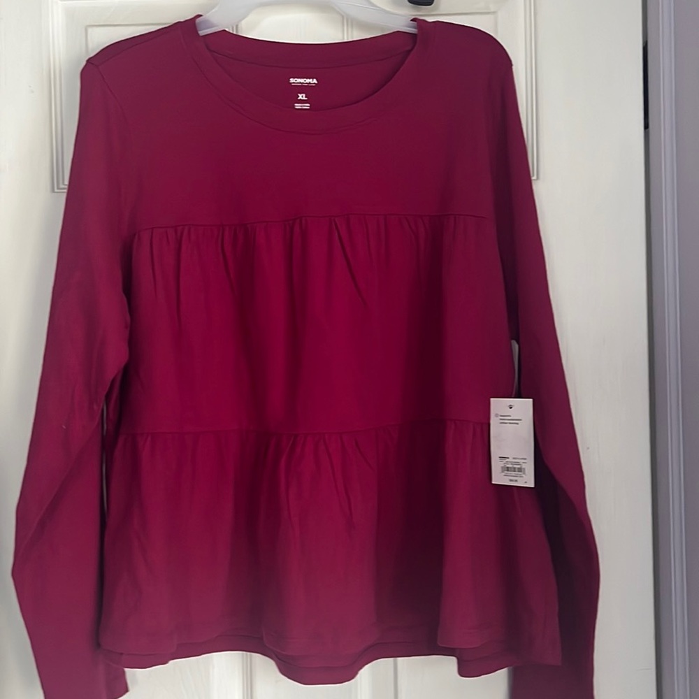 New raspberry Sonoma 3/4 sleeve ruffled top size XL